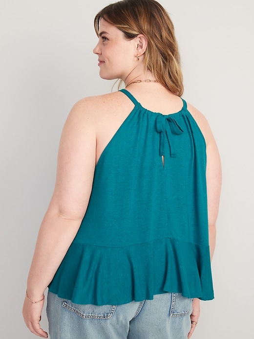 Linen-Blend Peplum Halter Swing Top | Old Navy
