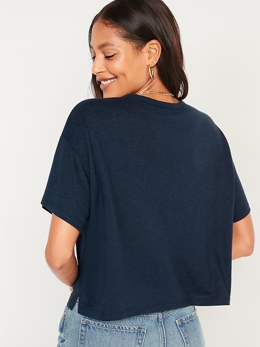 Image number 2 showing, Elbow-Sleeve Oversized Linen-Blend T-Shirt for Women