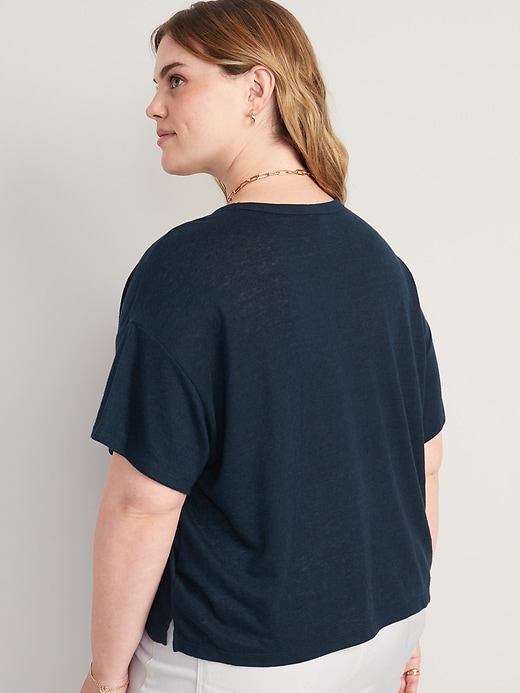 Image number 8 showing, Elbow-Sleeve Oversized Linen-Blend T-Shirt for Women