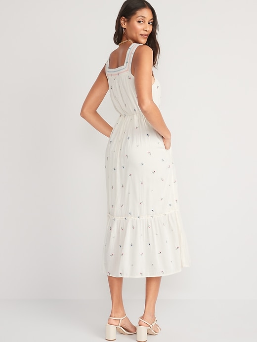 Image number 2 showing, Sleeveless Waist-Defined Embroidered Clip-Dot Maxi Dress for Women