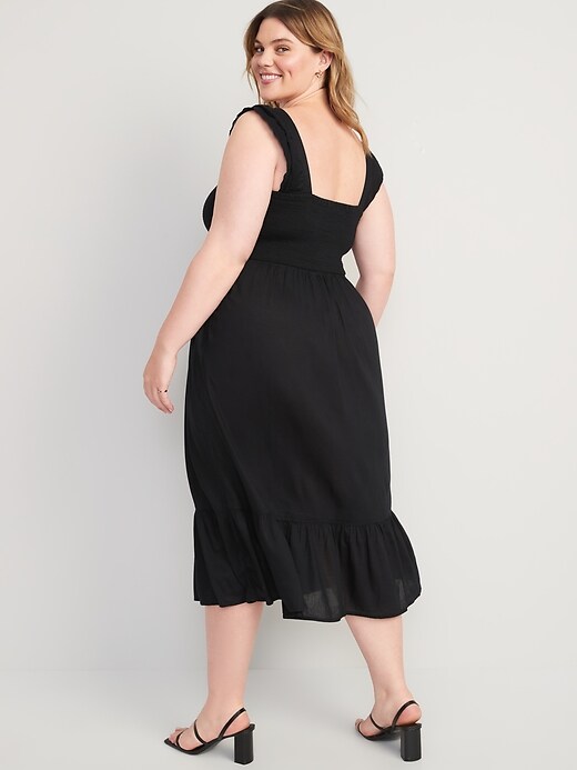 Image number 7 showing, Fit & Flare Flutter Sleeve Smocked Midi Dress for Women