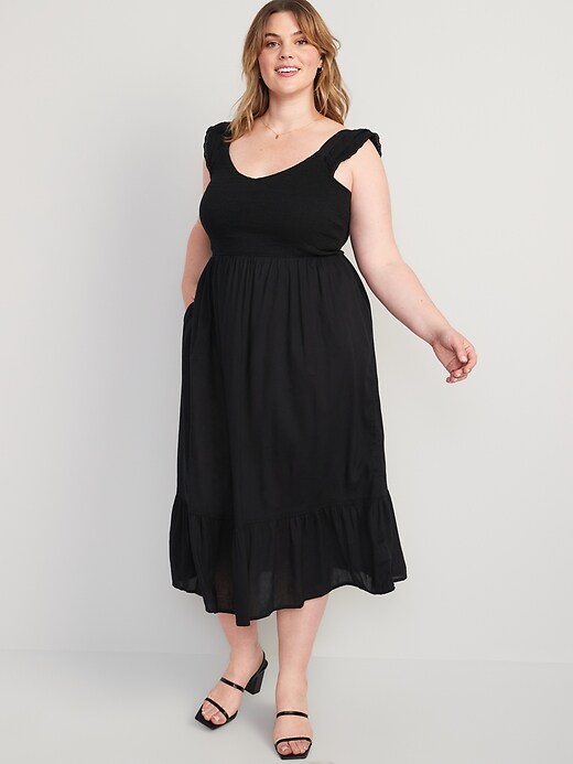 Image number 6 showing, Fit & Flare Flutter Sleeve Smocked Midi Dress for Women