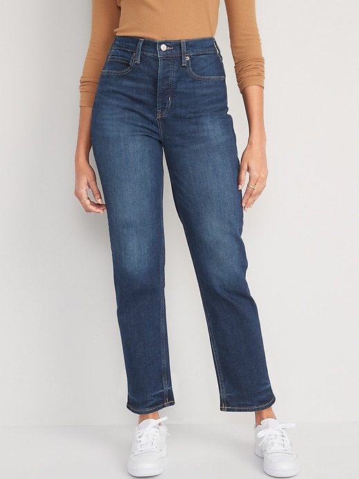Image number 1 showing, Extra High-Waisted Button-Fly Sky-Hi Straight Jeans for Women