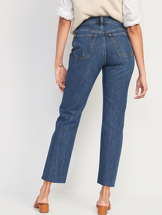 Image number 2 showing, Extra High-Waisted Button-Fly Sky-Hi Straight Cut-Off Non-Stretch Jeans for Women