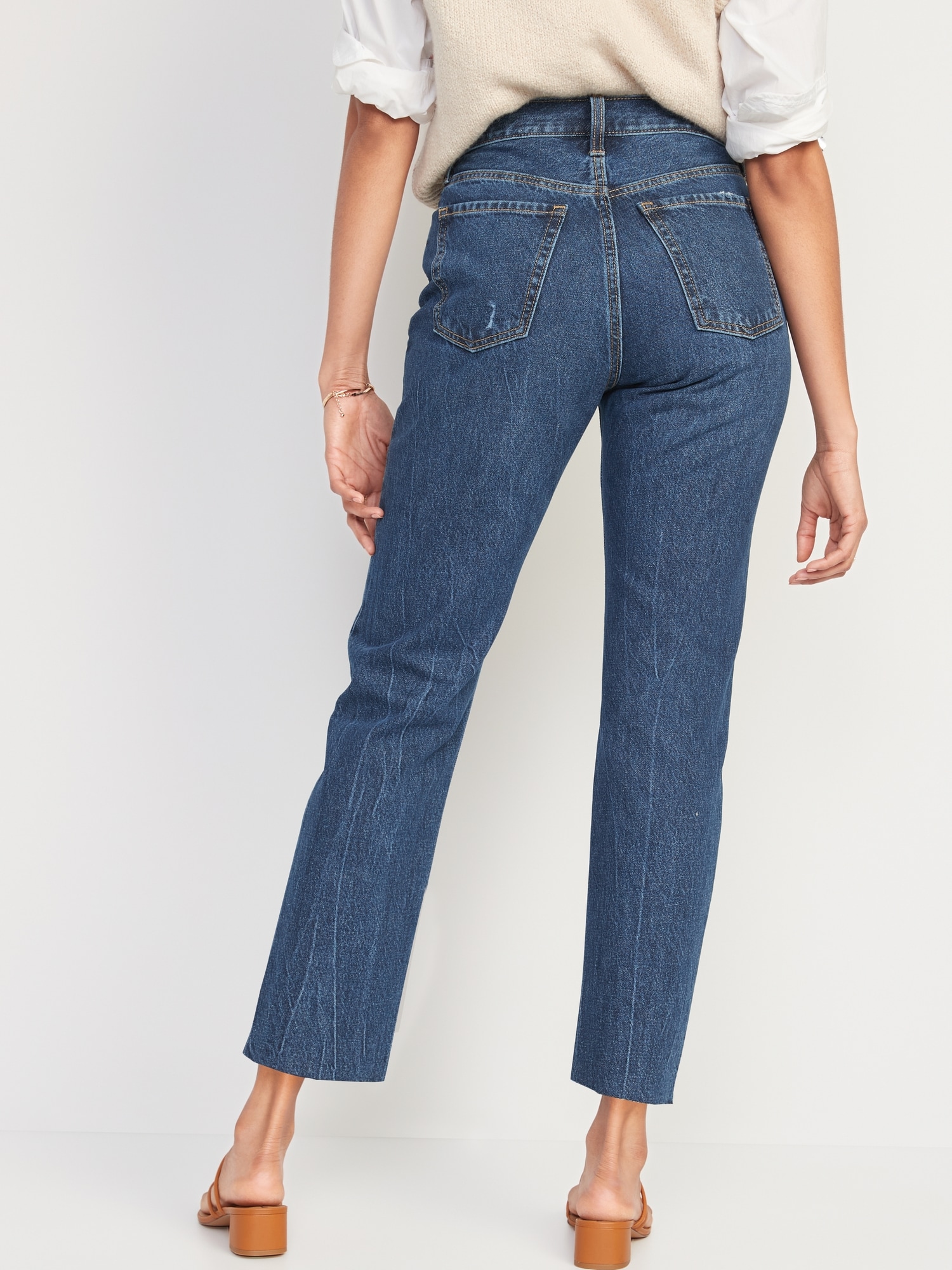 Extra High-Waisted Button-Fly Sky-Hi Straight Cut-Off Non-Stretch Jeans ...