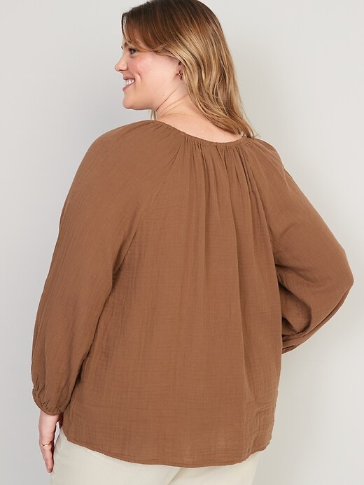 Image number 8 showing, Shirred Double-Weave Long-Sleeve Blouse for Women