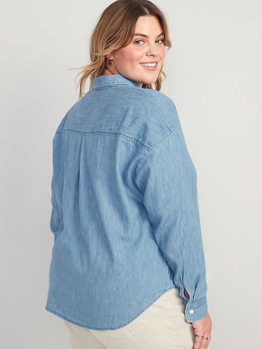 Image number 8 showing, Long-Sleeve Cropped Jean Boyfriend Shirt for Women