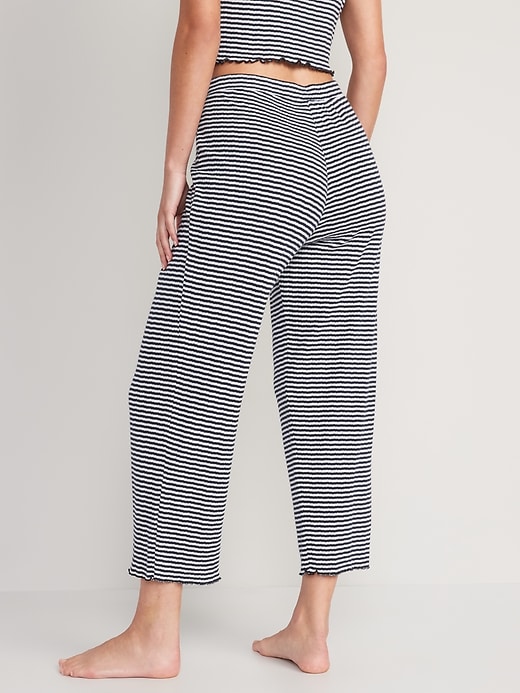 Image number 2 showing, High-Waisted Striped Cropped Pointelle-Knit Pajama Pants