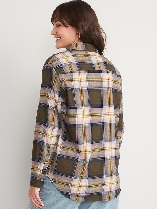 Image number 2 showing, Long-Sleeve Plaid Flannel Boyfriend Tunic Shirt for Women
