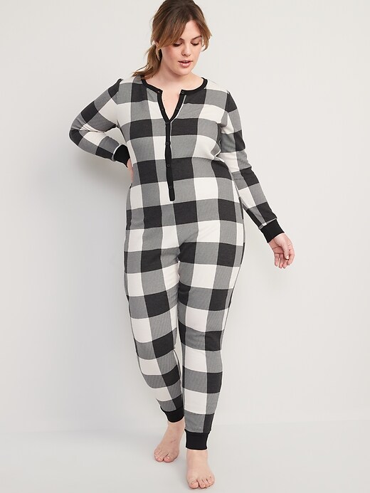 Image number 6 showing, Matching Printed Thermal-Knit One-Piece Pajamas