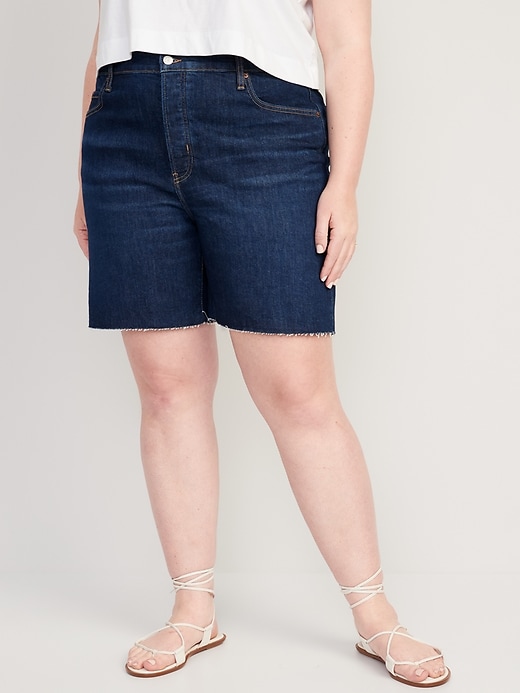 Image number 7 showing, Extra High-Waisted Button-Fly Sky-Hi Straight Cut-Off Jean Shorts for Women -- 7-inch inseam