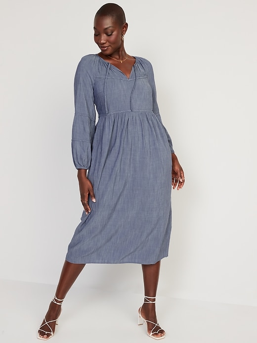 Image number 5 showing, Long-Sleeve Chambray All-Day Midi Swing Dress