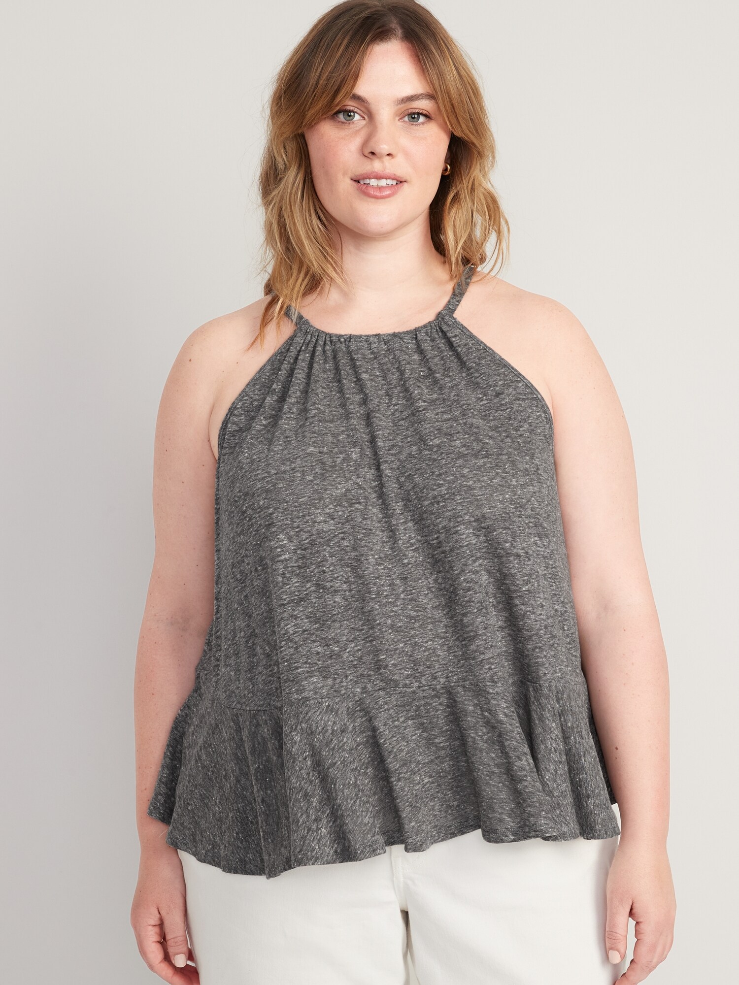 Linen-Blend Peplum Halter Swing Top | Old Navy