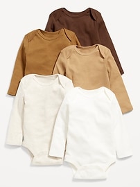 Image number 1 showing, Unisex Long-Sleeve Bodysuit 5-Pack for Baby