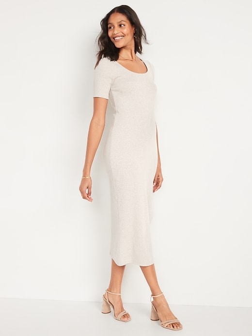 Image number 1 showing, Fitted Short-Sleeve Rib-Knit Midi Dress for Women