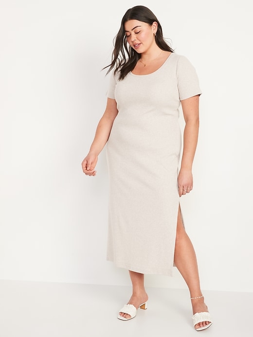 Image number 7 showing, Fitted Short-Sleeve Rib-Knit Midi Dress for Women