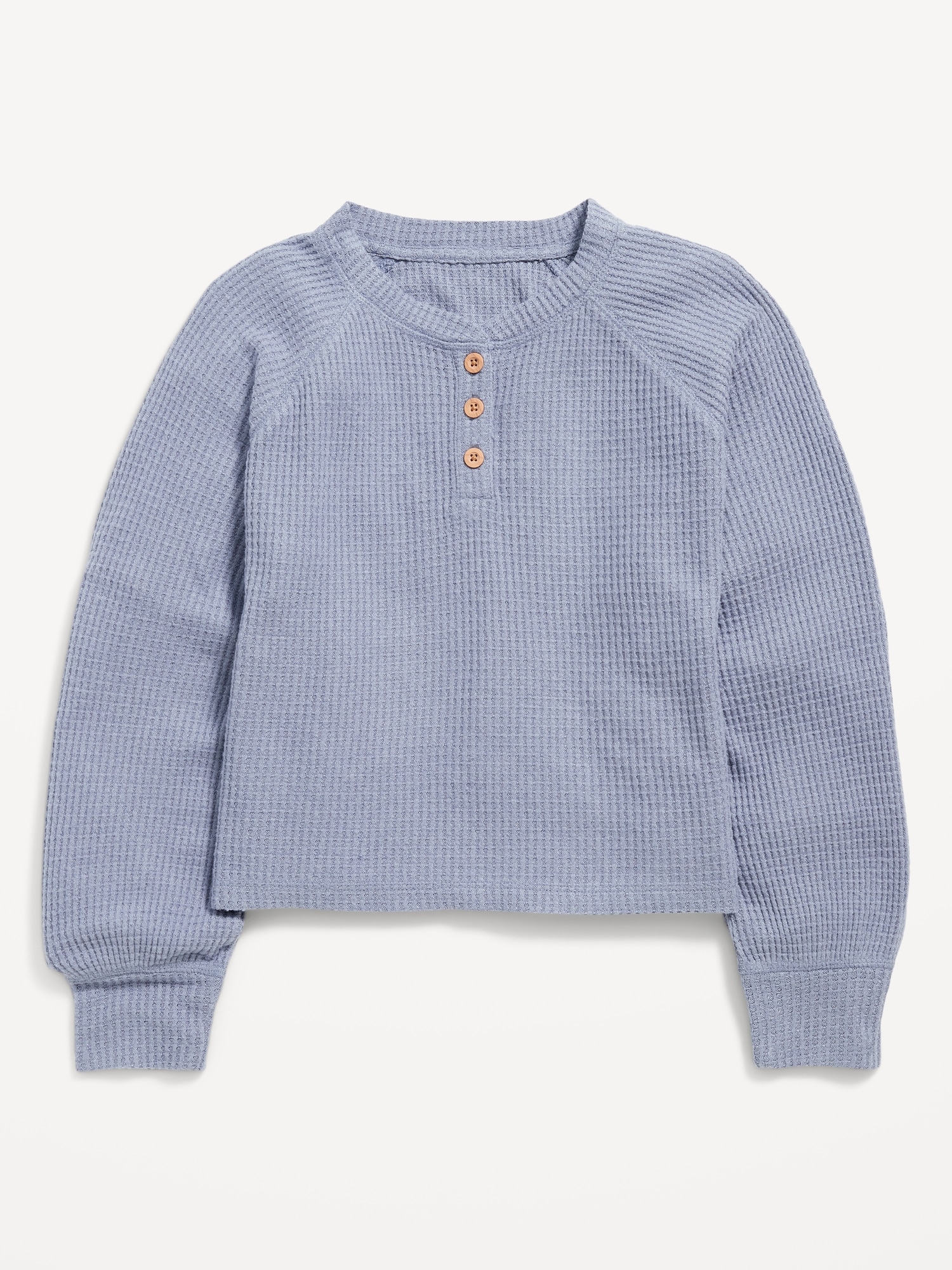 Thermal-Knit Long-Sleeve Henley Top for Girls
