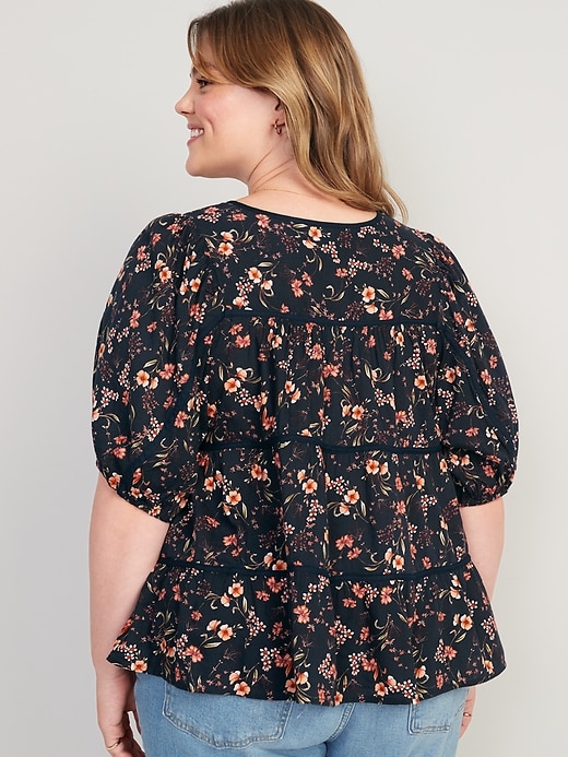 Image number 8 showing, Puff-Sleeve Floral Tiered Swing Blouse