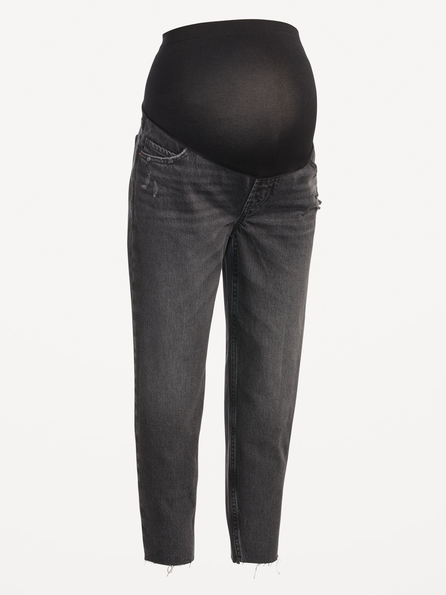 Maternity Full-Panel Slouchy Taper Black Cut-Off Jeans | Old Navy
