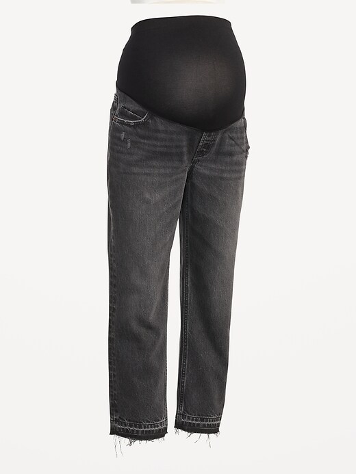 Image number 4 showing, Maternity Full Panel Slouchy Straight Cropped Cut-Off Black Jeans