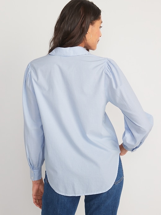 Image number 2 showing, Long-Sleeve Striped Cotton-Poplin Shirt for Women