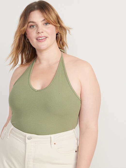 Image number 7 showing, Fitted Halter Rib-Knit Tank Top