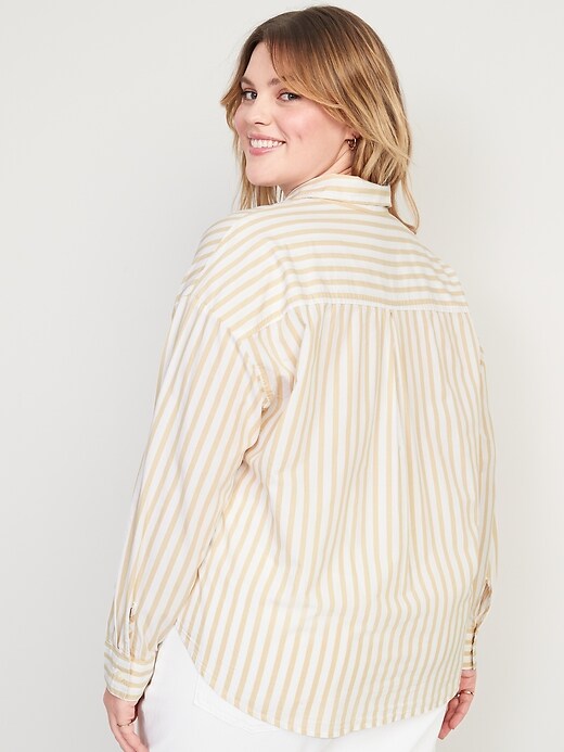 Image number 8 showing, Long-Sleeve Oversized Cropped Striped Boyfriend Shirt for Women