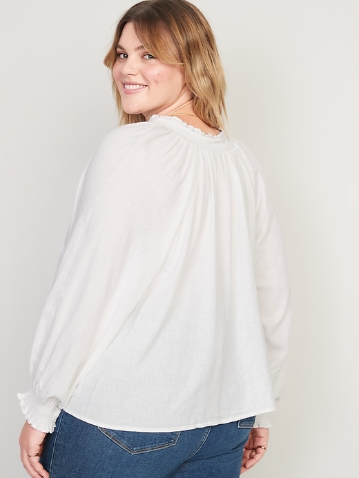 Image number 6 showing, Oversized Long-Sleeve Smocked Linen-Blend Top