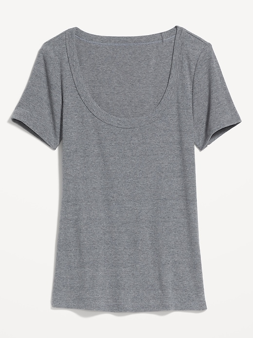 Image number 4 showing, Fitted Rib-Knit Scoop-Neck T-Shirt for Women
