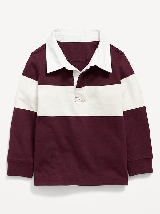 View large product image 1 of 2. Bold-Stripe Long-Sleeve Rugby Polo Shirt for Toddler Boys