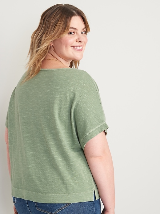 Image number 8 showing, Short-Sleeve Cropped Crinkled Slub-Knit Henley T-Shirt for Women