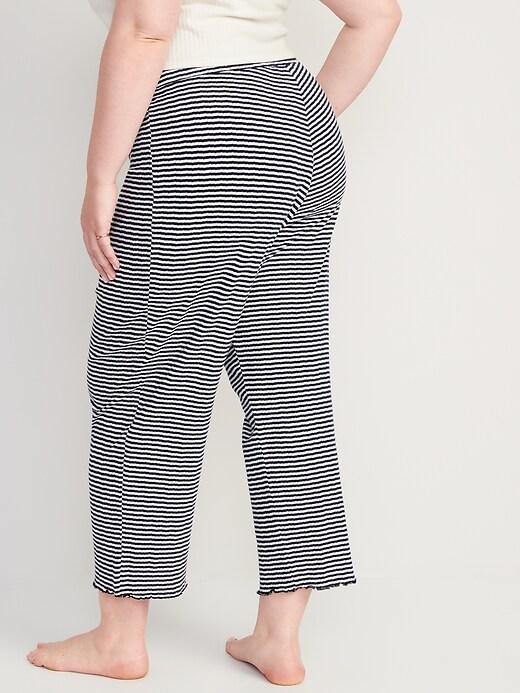 Image number 8 showing, High-Waisted Striped Cropped Pointelle-Knit Pajama Pants