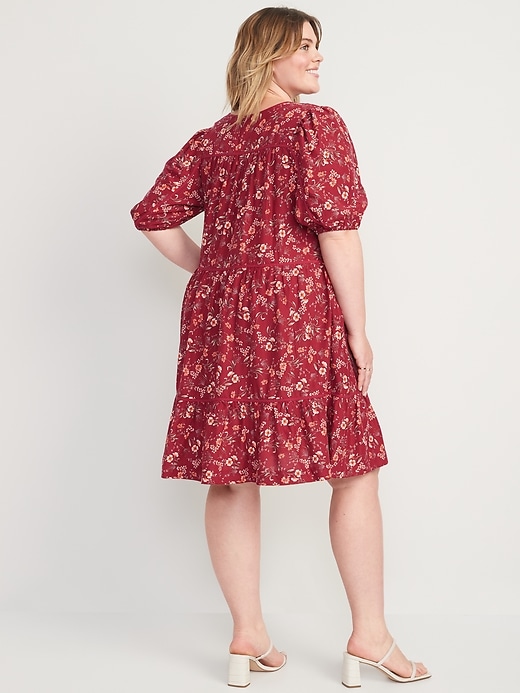 Image number 8 showing, Puff-Sleeve Floral Mini Swing Dress