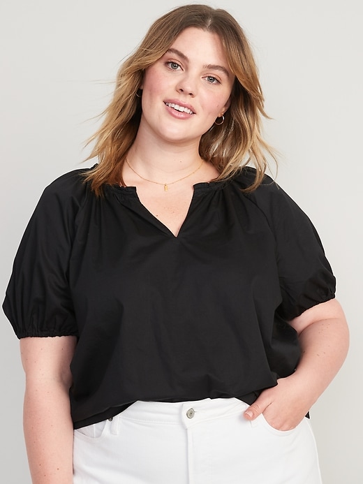 Image number 7 showing, Puff-Sleeve Split-Neck Swing Blouse for Women