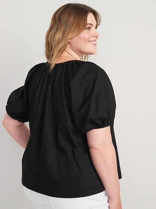 Image number 8 showing, Puff-Sleeve Split-Neck Swing Blouse for Women