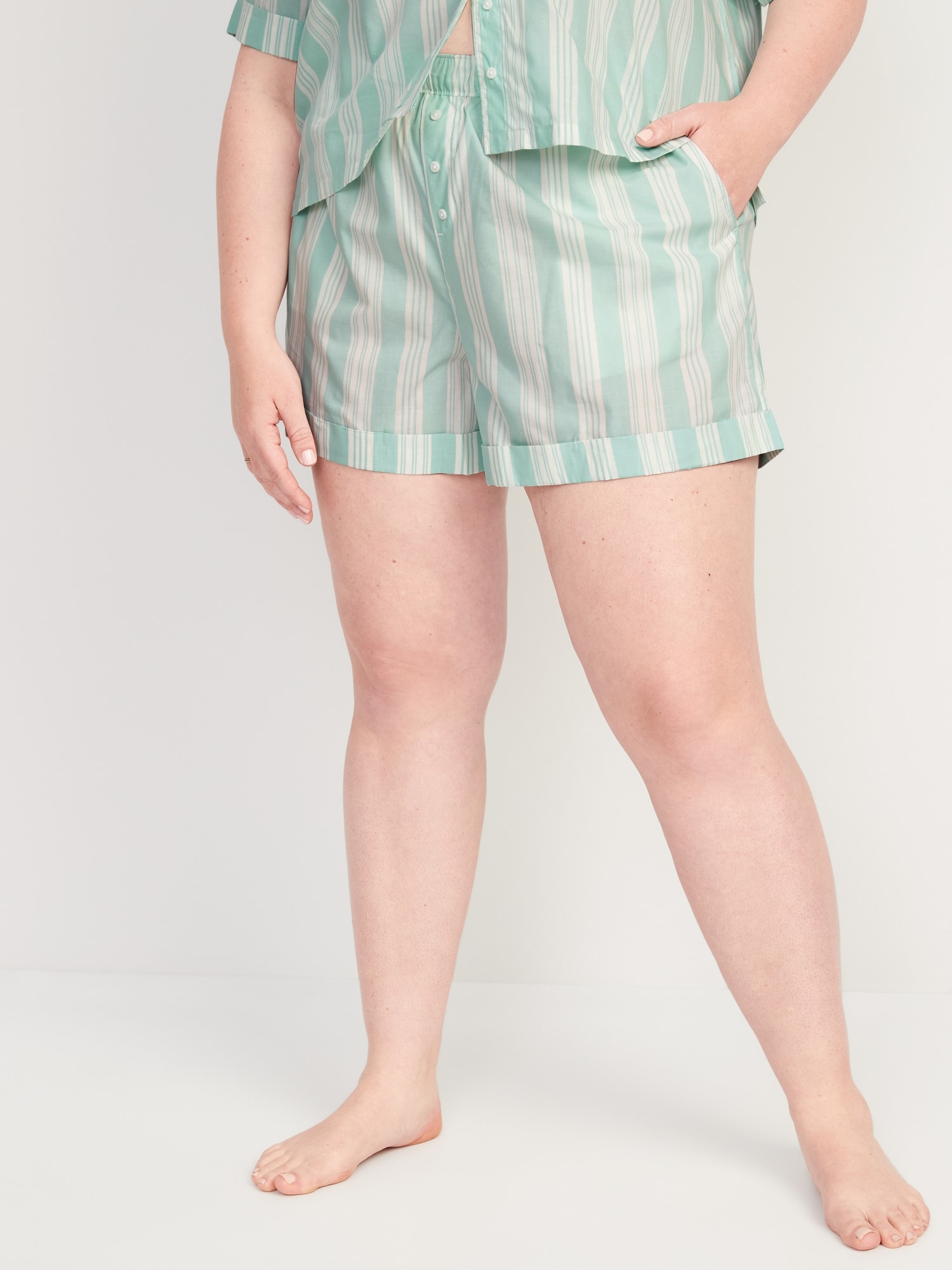 High-Waisted Striped Pajama Boxer Shorts - 3.5-inch inseam