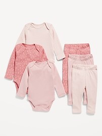 Unisex Long-Sleeve Bodysuit & Knit Pants 6-Pack for Baby