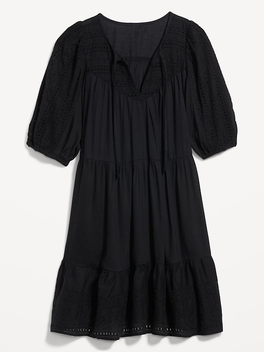 Image number 4 showing, Puff-Sleeve Tiered Embroidered Mini Swing Dress for Women