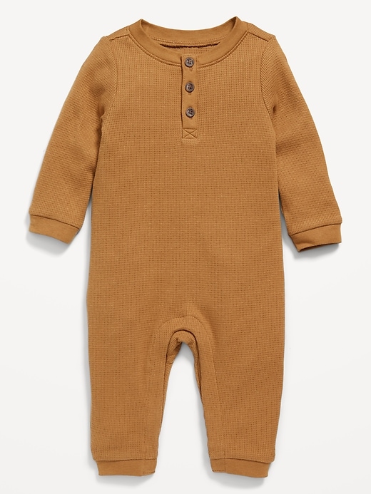 View large product image 1 of 1. Unisex Thermal-Knit Henley One-Piece for Baby