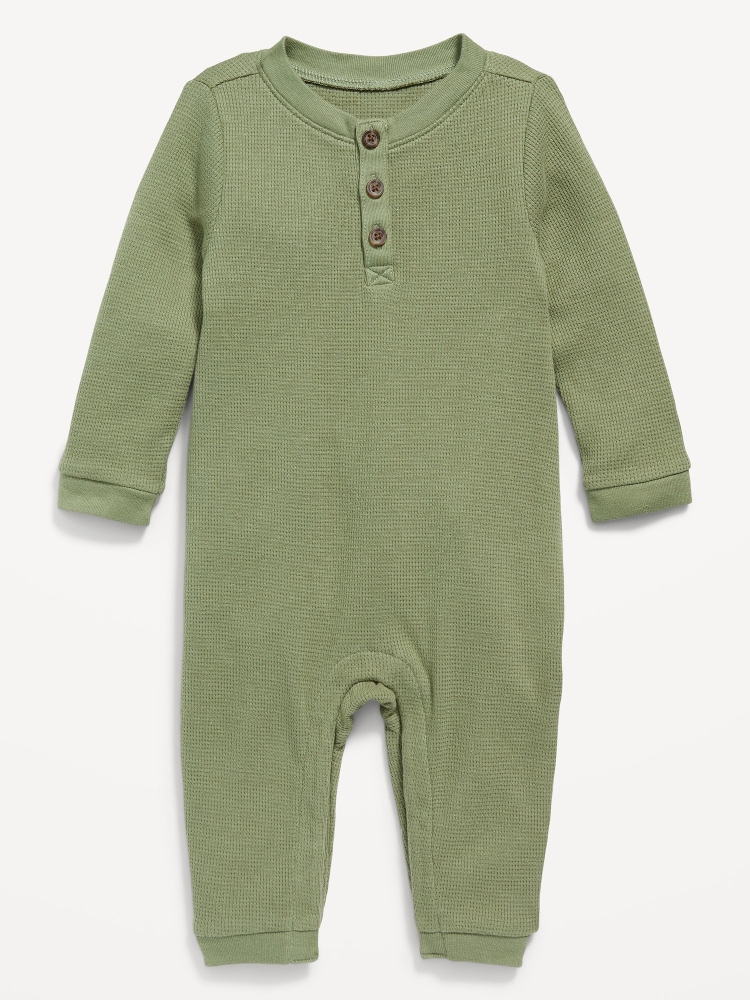 Unisex Thermal-Knit Henley Bodysuit and Leggings Set for Baby