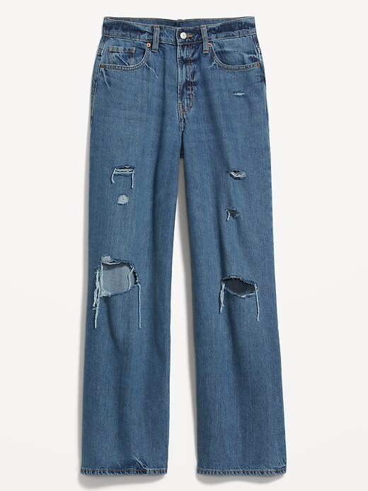 Image number 4 showing, Extra High-Waisted Ripped Baggy Wide-Leg Non-Stretch Jeans for Women