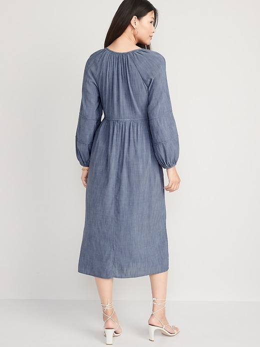 Image number 2 showing, Long-Sleeve Chambray All-Day Midi Swing Dress for Women