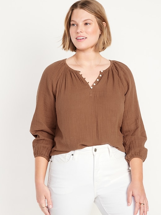 Image number 5 showing, Shirred Double-Weave Blouse