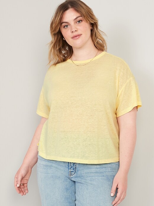 Image number 5 showing, Elbow-Sleeve Oversized Linen-Blend T-Shirt for Women