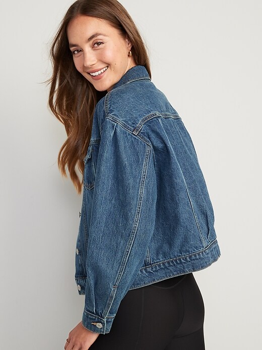Image number 2 showing, Tapered Puff-Sleeve Non-Stretch Jean Jacket for Women