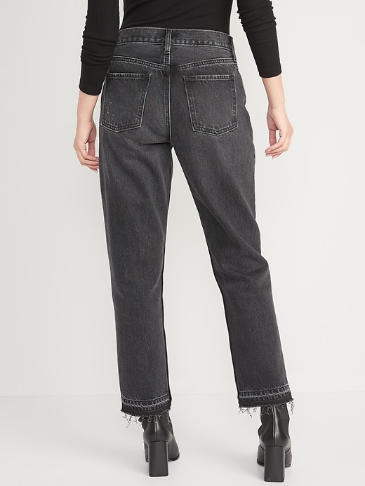 Image number 2 showing, High-Waisted Button-Fly Slouchy Straight Black-Wash Cut-Off Non-Stretch Jeans for Women