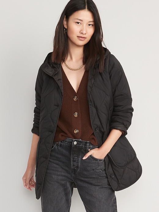 Image number 1 showing, Hooded Quilted Utility Coat for Women