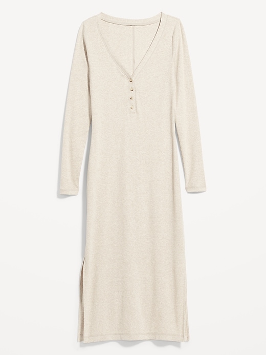 Image number 4 showing, Fitted Long-Sleeve Heathered Rib-Knit Henley Midi Dress