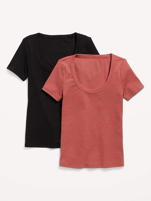 Image number 1 showing, Fitted Rib-Knit Scoop-Neck T-Shirt 2-Pack for Women