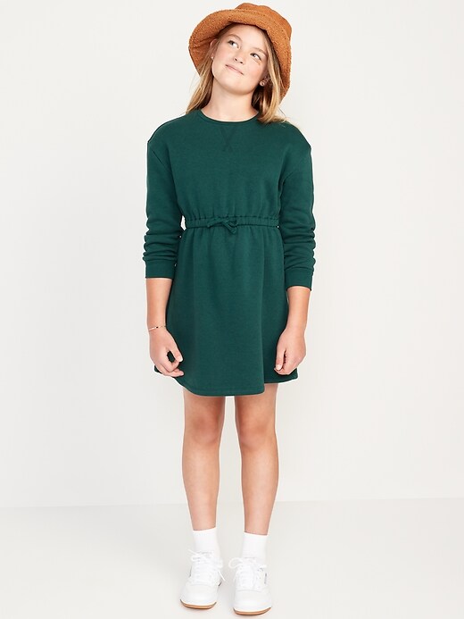 View large product image 1 of 3. Long-Sleeve Cinched-Waist Sweatshirt Dress for Girls